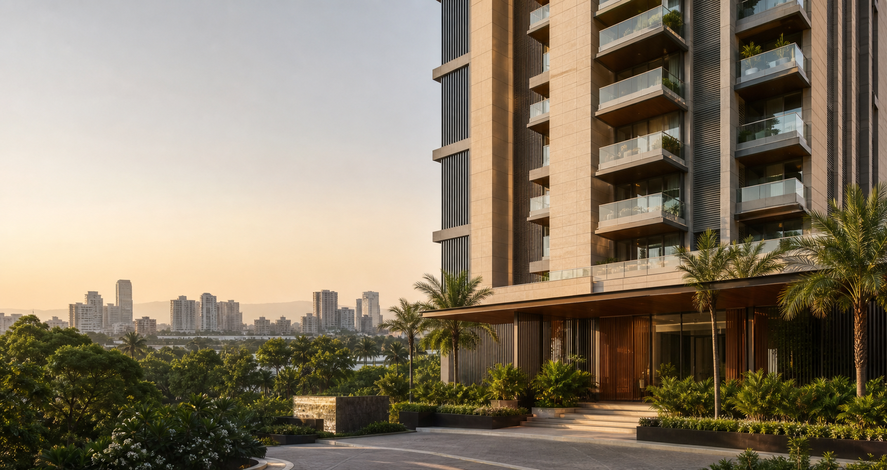 Premium residential building with landscaped surroundings